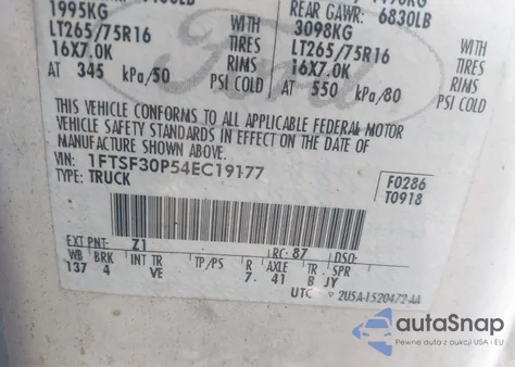 2004 Ford F-350 Xl/Xlt из США, поврежденный, VIN 1FTSF30P54EC19177